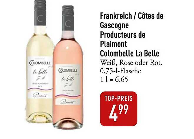 Colombelle La Belle - Weiß, Rosé oder Rot 0,75-l-Flasche