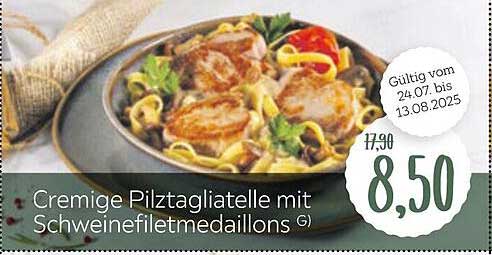 Cremige Pilztagliatelle mit Schweinefiletmedaillons