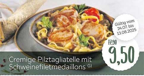 Cremige Pilztagliatelle mit Schweinefiletmedaillons