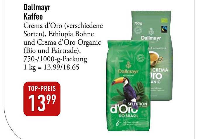 Dallmayr Kaffee - Crema d’Oro (verschiedene Sorten), Ethiopia Bohne und Crema d’Oro Organic