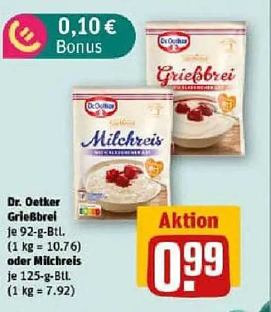 Dr. Oetker Grießbrei oder Milchreis je 92-g-Btl. oder 125-g-Btl.