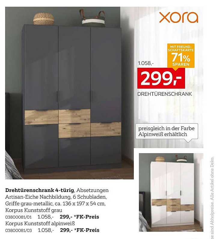 Drehtürenschrank 4-türig - Artisan-Eiche Nachbildung