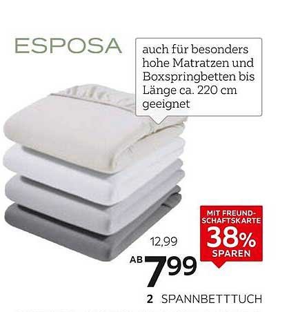 ESPOSA Spannbettuch für hohe Matratzen und Boxspringbetten