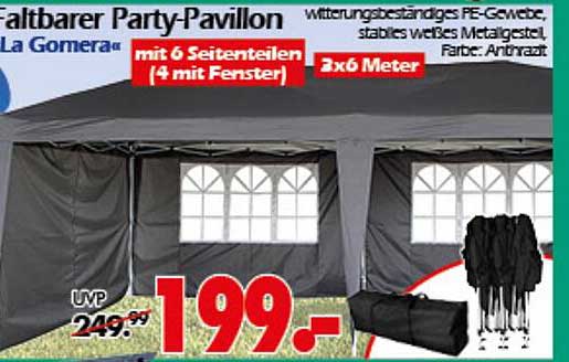 Faltbarer Party-Pavillon La Gomera 3x6 Meter mit 6 Seitenteilen