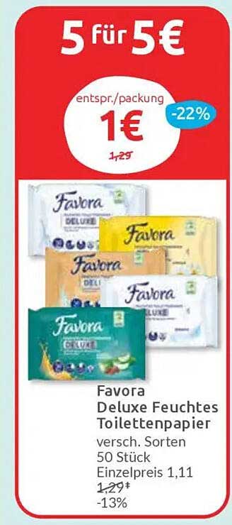 Favora Deluxe Feuchtes Toilettenpapier – 5 für 5 €