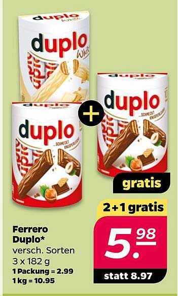 Ferrero Duplo, 3 x 182 g – Jetzt 2 + 1 Gratis!