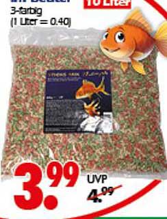 Fischfutter in 10 Liter Packung 3-farbig