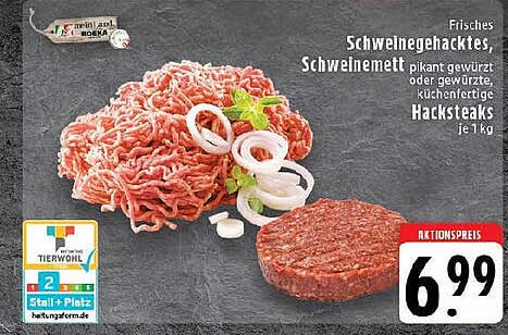 Frisches Schweinehackfleisch und Hacksteaks – je 1 kg