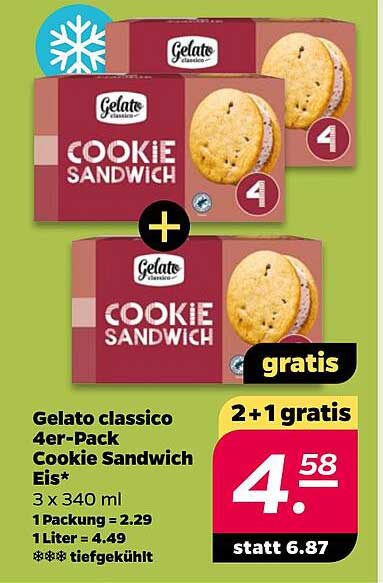 Gelato classico 4er-Pack Cookie Sandwich Eis