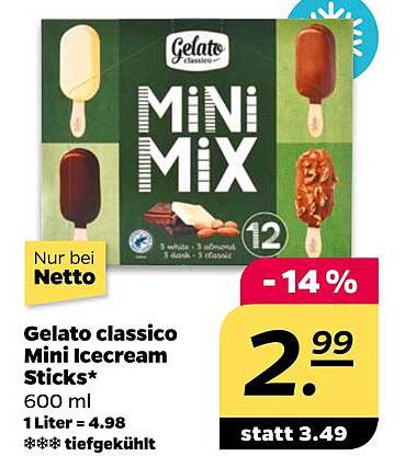 Gelato classico Mini Icecream Sticks 600 ml