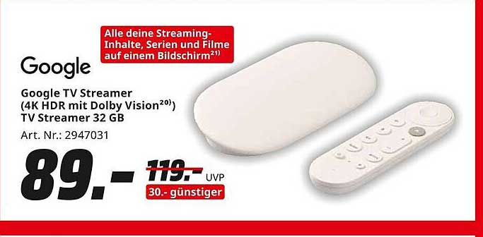 Google TV Streamer (4K HDR mit Dolby Vision) – TV Streamer 32 GB