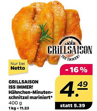 GRILLSAISON ISS IMMER! Hähnchen-Minuten-schnitzel mariniert 400 g