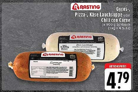 Gyros-, Pizza-, Käse Lauchsuppe oder Chili con Carne je 900 g Schlauch