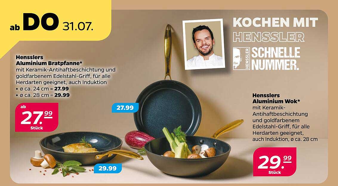Hensslers Aluminium Bratpfanne und Wok mit Keramik-Antihaftbeschichtung