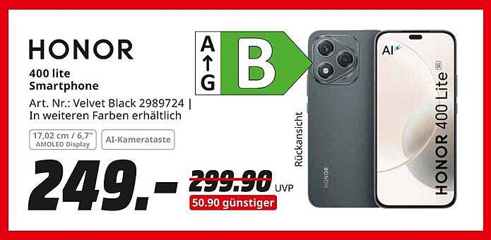 HONOR 400 Lite Smartphone – Velvet Black 2989724