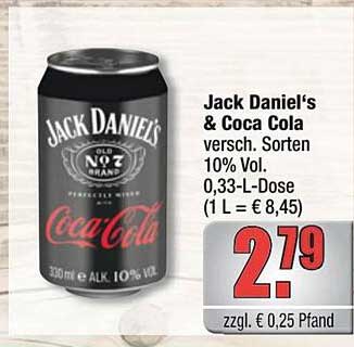 Jack Daniel's & Coca Cola 0,33 L – nur 2,79 €
