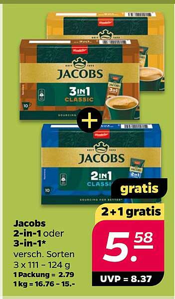Jacobs 2-in-1 oder 3-in-1 Packungen - 2+1 gratis