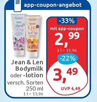 Jean & Len Bodymilk oder Lotion 250 ml - Verschiedene Sorten