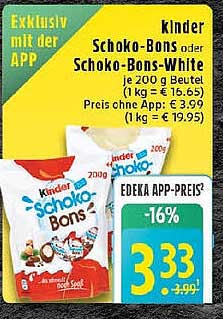 Kinder Schoko-Bons oder Schoko-Bons-White, 200 g Beutel