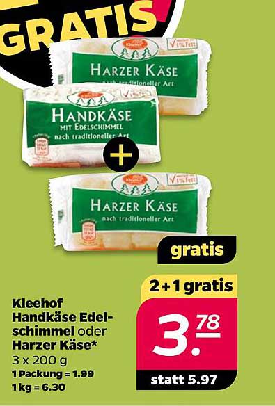 Kleehof Handkäse Edelschimmel oder Harzer Käse – 2 + 1 gratis!