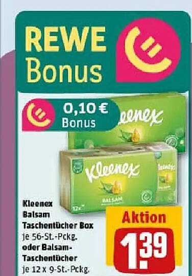 Kleenex Balsam Taschentücher Box je 56-St.-Pckg. oder Balsam-Taschentücher je 12 x 9-St.-Pckg.