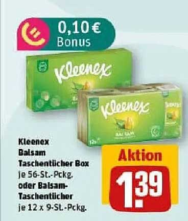 Kleenex Balsam Taschentücher Box je 56-St.-Pkt. oder Balsam-Taschentücher je 12 x 9-SL-Pckg.
