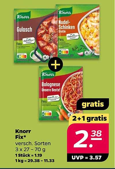 Knorr Fix - 2+1 Gratis Packung mit verschiedenen Sorten