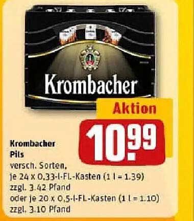 Krombacher Pils - 24x0,33l Kästen oder 20x0,5l Kästen