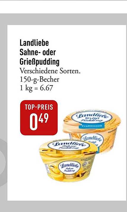 Landliebe Sahne- oder Grießpudding, verschiedene Sorten, 150-g-Becher
