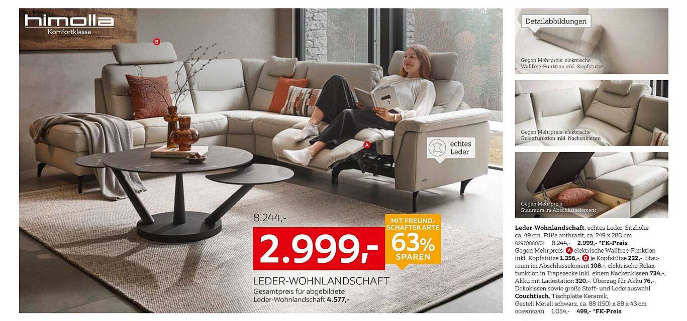 Leder-Wohnlandschaft mit 63% Ersparnis