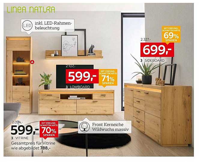 LINEA NATURA Wohnzimmermöbel-Set mit LED-Rahmenbeleuchtung