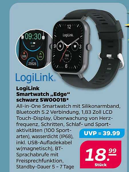 LogiLink Smartwatch „Edge“ schwarz SW0001B