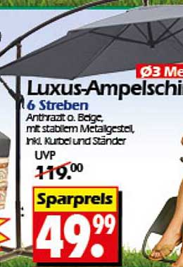 Luxus-Ampelschirm 6 Streben Anthrazit o. Beige