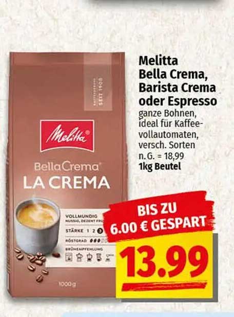 Melitta Bella Crema, Barista Crema oder Espresso – Ganze Bohnen 1kg