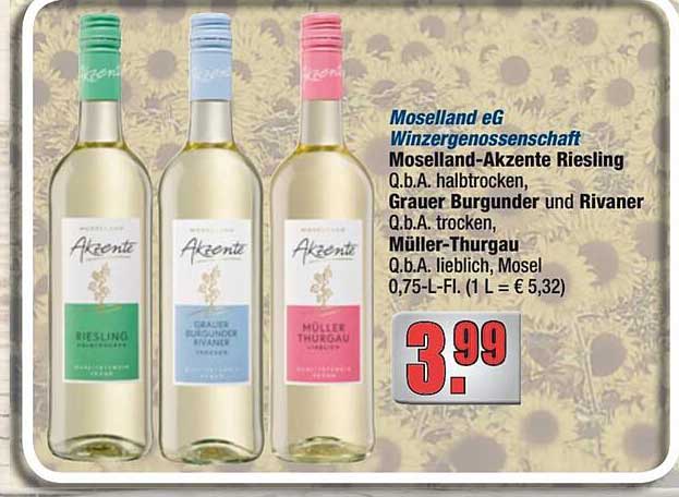 Moselland Akzente Weine – Riesling, Grauer Burgunder und Müller-Thurgau