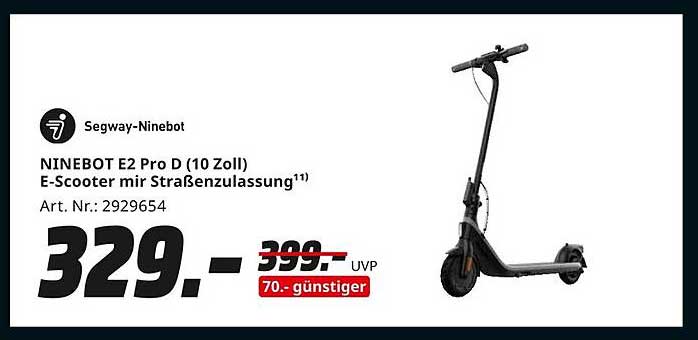 NINEBOT E2 Pro D (10 Zoll) E-Scooter mit Straßenzulassung