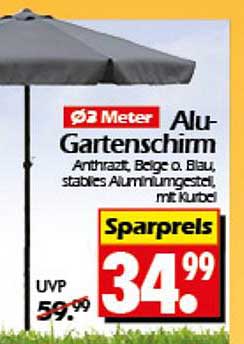 Ø3 Meter Alu-Gartenschirm - Anthrazit, Beige oder Blau