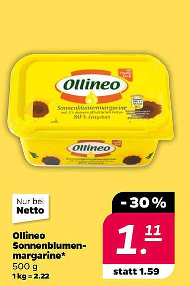 Ollineo Sonnenblumenmargarine 500 g – Jetzt zum Vorteilspreis!