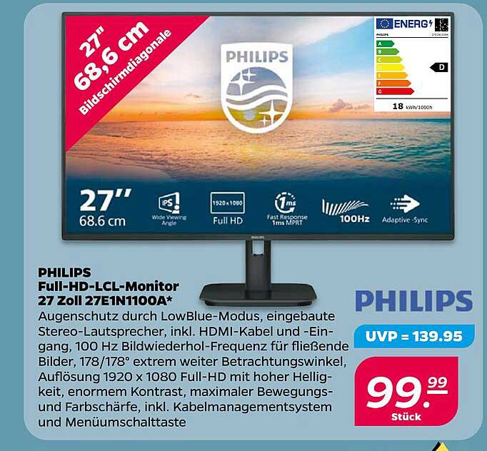 PHILIPS Full-HD-LCL-Monitor 27 Zoll 27E1N1100A*