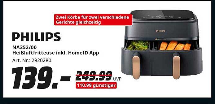 PHILIPS NA352/00 Heißluftfritteuse inkl. HomeID App