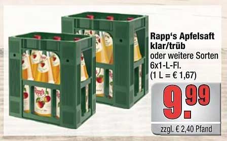 Rapp's Apfelsaft klar/trüb 6x1-L-Fl.