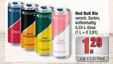 Red Bull Bio – verschiedene Sorten, koffeinhaltig, 0,33-L-Dose