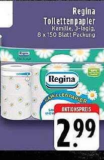Regina Toilettenpapier Kamille, 3-lagig, 8 x 150 Blatt Packung