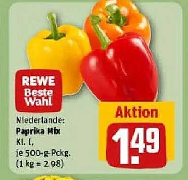 REWE Beste Wahl Paprika Mix Kl. I – 500 g für nur 1,49 €
