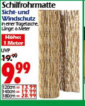 Sicht- und Windschutz-Schilfrohrmatte 1 Meter hoch, Länge 6 Meter