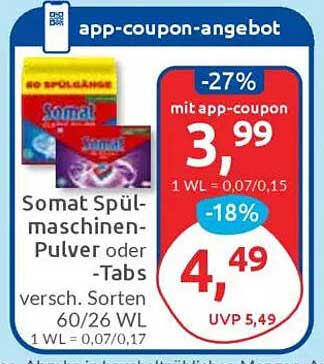 Somat Spülmaschinen-Pulver oder -Tabs, verschiedene Sorten - 60/26 WL