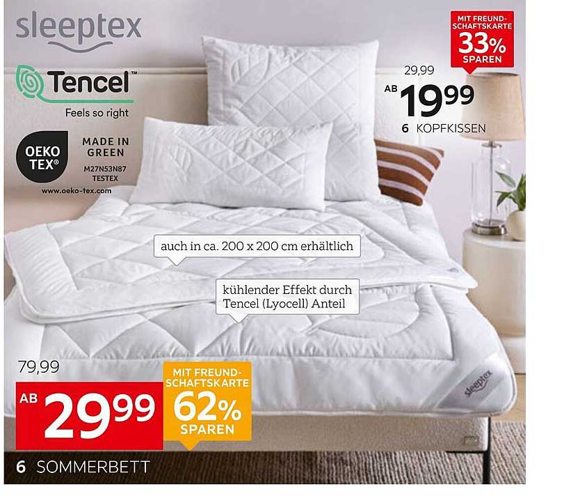 Sommerbett mit Tencel und Kopfkissen