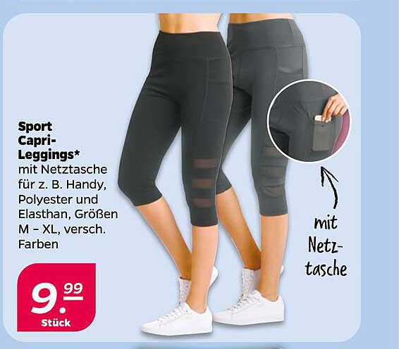 Sport Capri-Leggings mit Netztasche für z. B. Handy