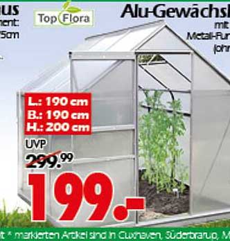 Top Flora Alu-Gewächshaus 190x190x200 cm