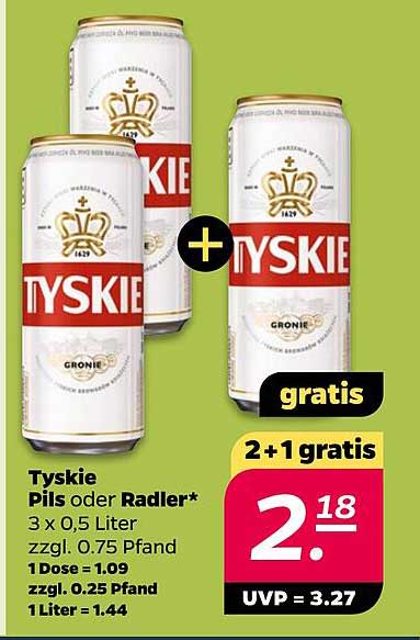 Tyskie Pils oder Radler 3 x 0,5 Liter – 2+1 gratis